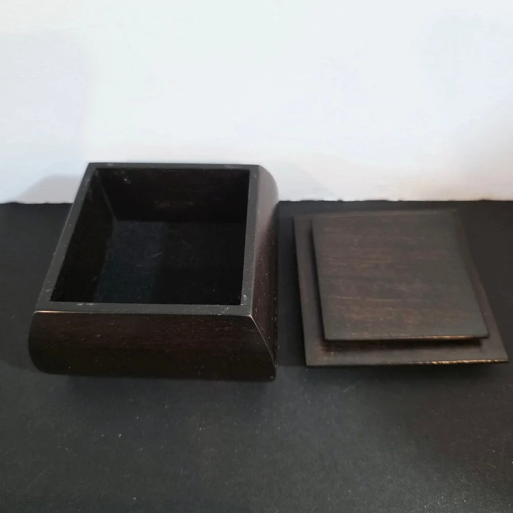 Vintage Ebonized‎ Walnut Wood Trinket Box Keepsake Jewelry Storage Signed